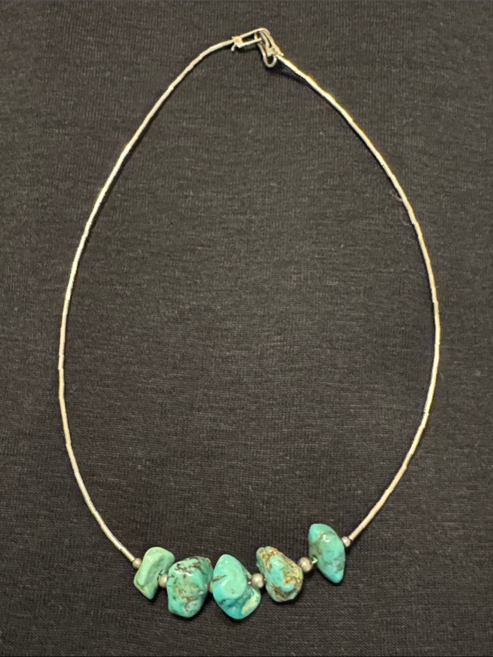 Vintage 15.5” liquid silver and turquoise nugget choker